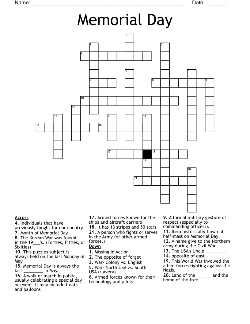 Memorial Day Crossword