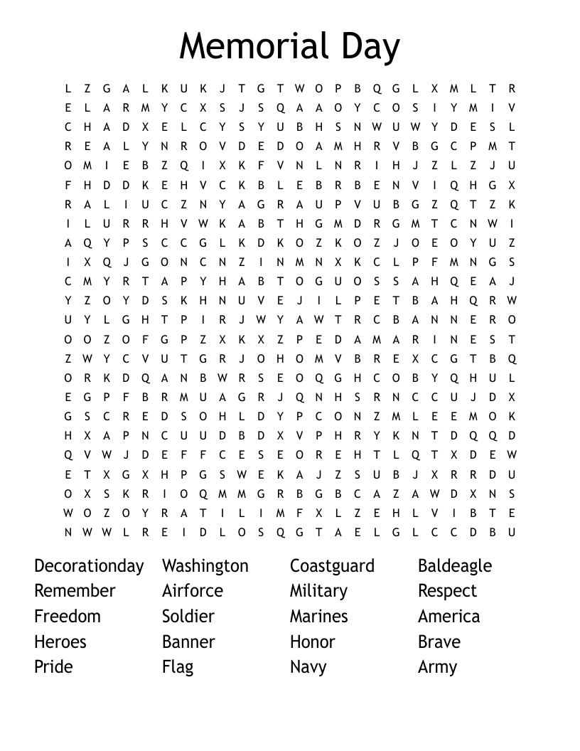 Memorial Day Word Search