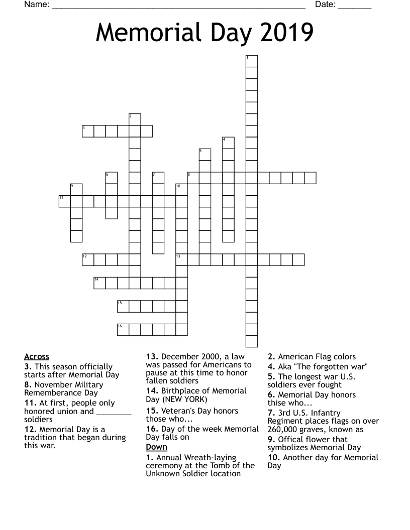 Memorial Day 2019 Crossword