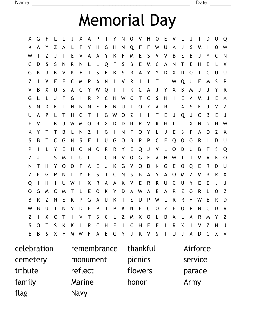 Memorial Day Word Search