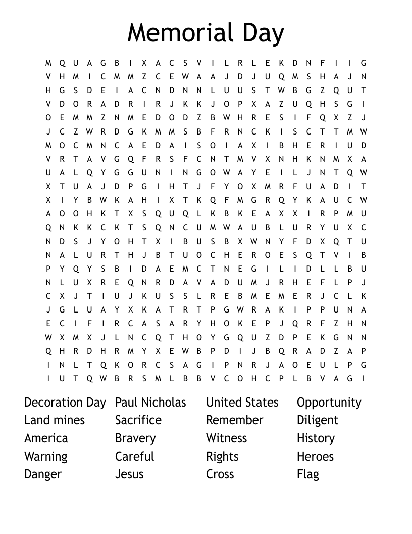 Memorial Day Word Search