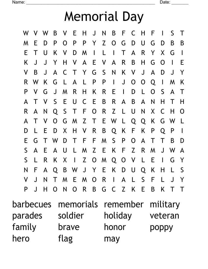 Memorial Day Word Search