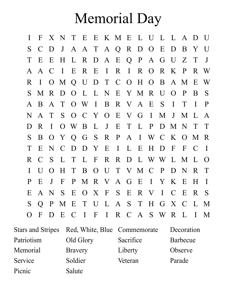 Memorial Day Word Search