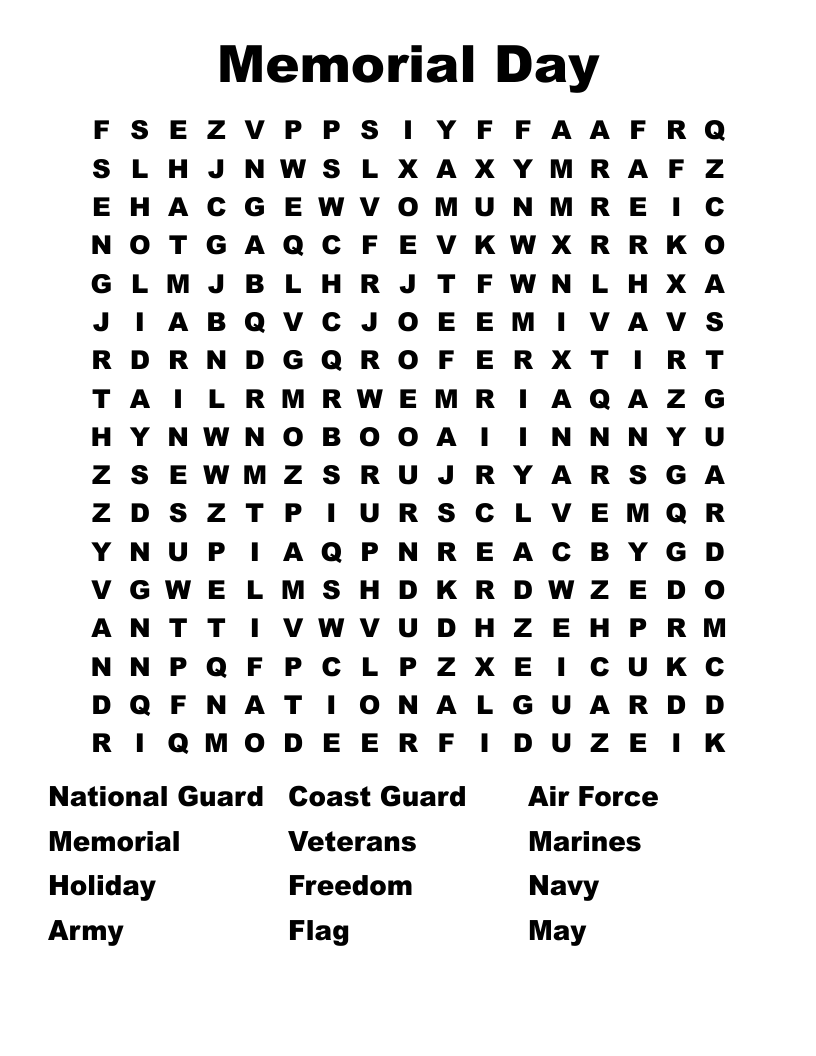 Memorial Day Word Search