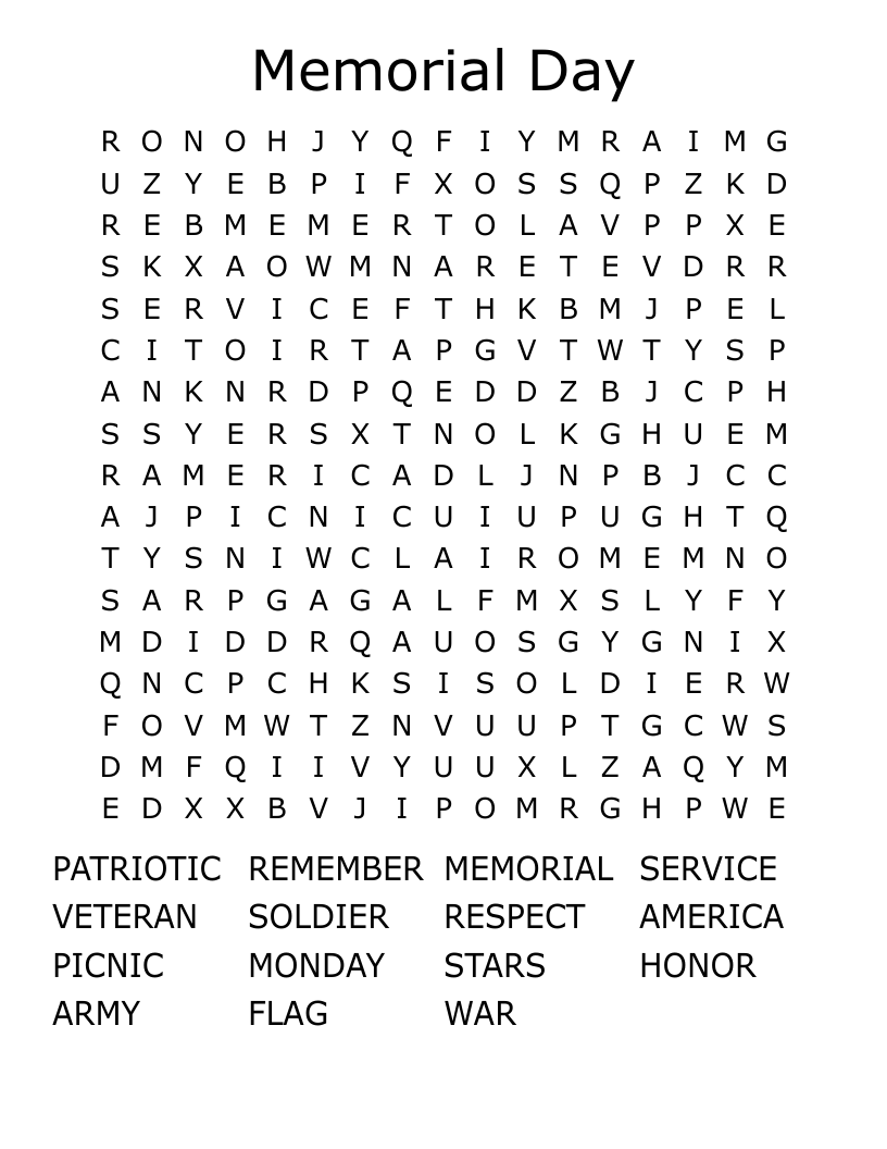 Memorial Day Word Search