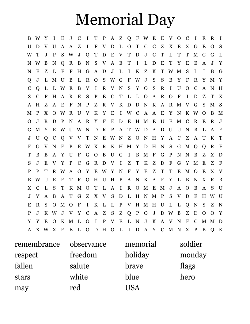 Memorial Day Word Search