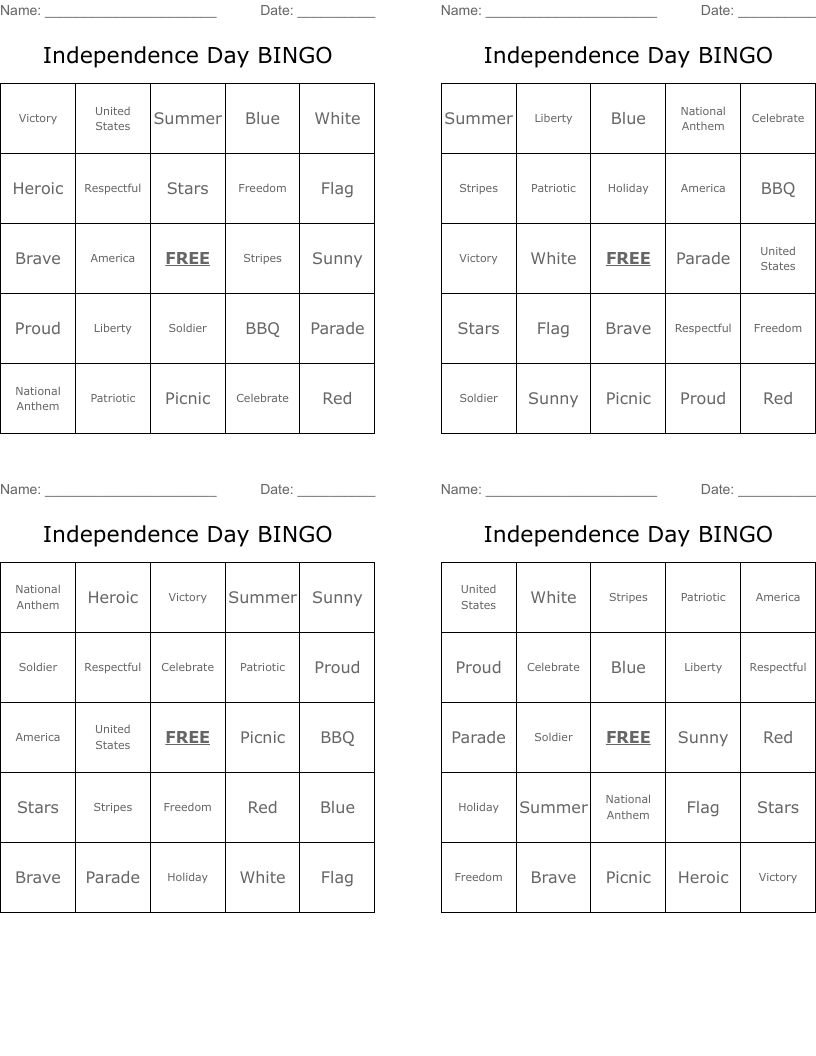 Independence Day BINGO