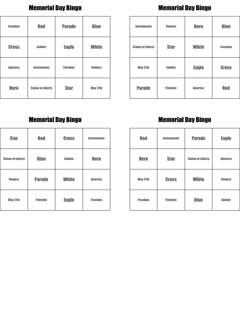 Memorial Day Bingo