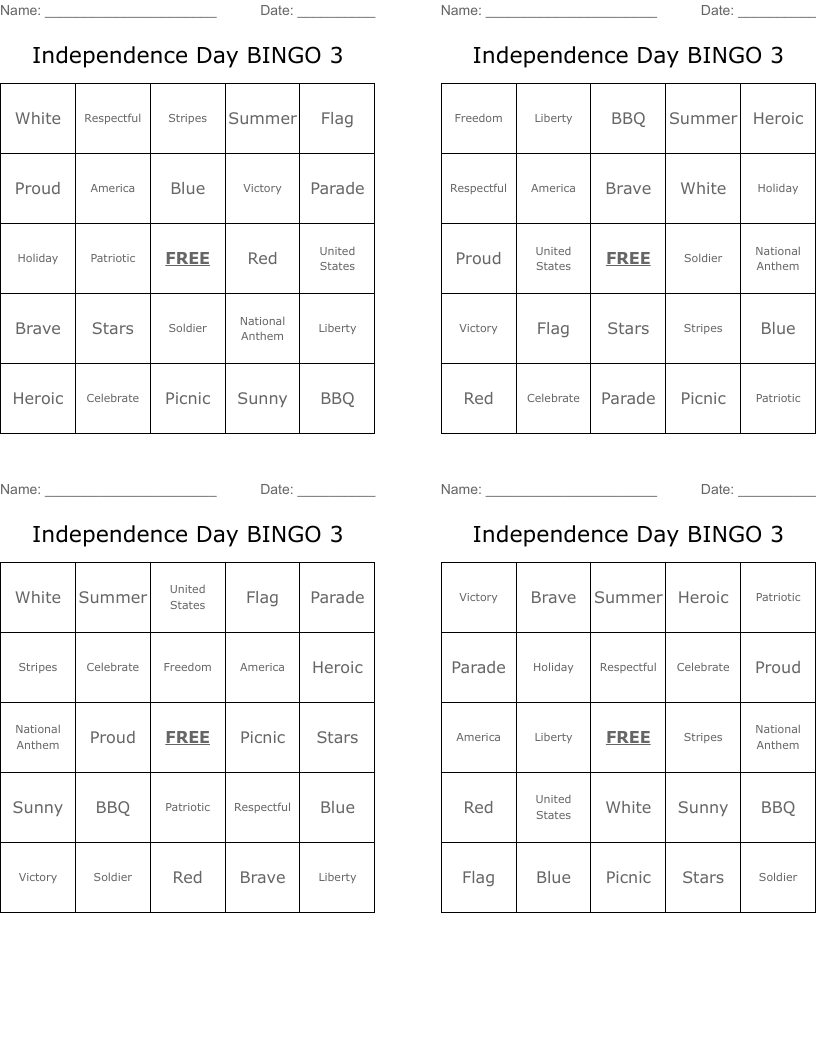 Independence Day BINGO 3