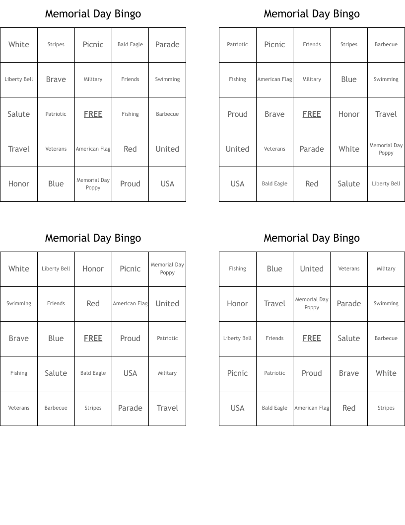 Memorial Day Bingo