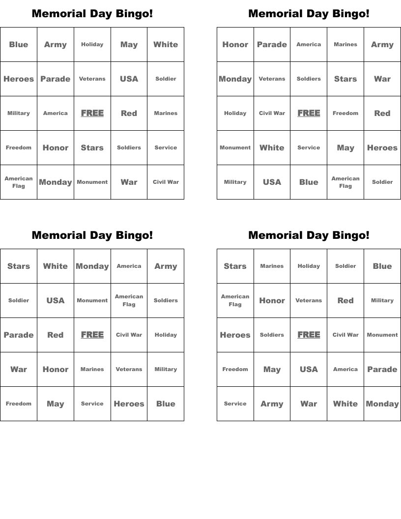 Memorial Day Bingo!