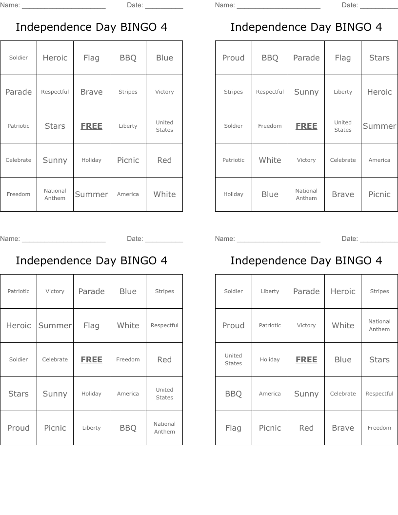 Independence Day BINGO 4