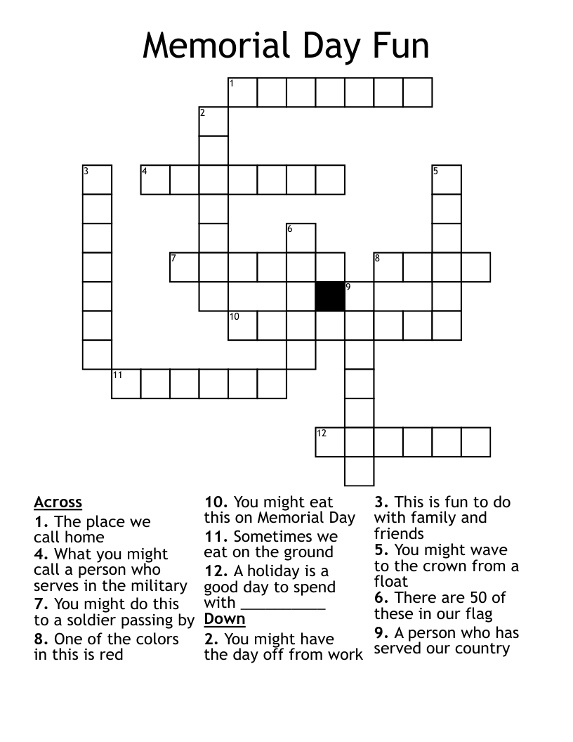 Memorial Day Fun Crossword
