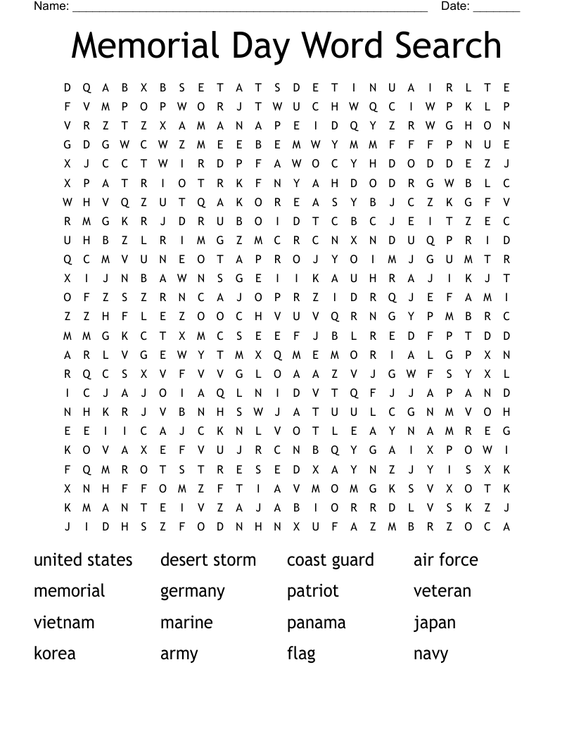 Memorial Day Word Search