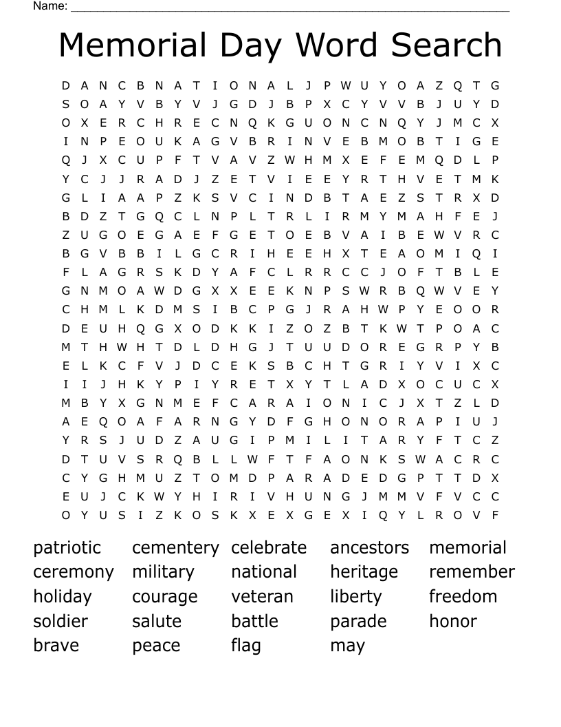 Memorial Day Word Search