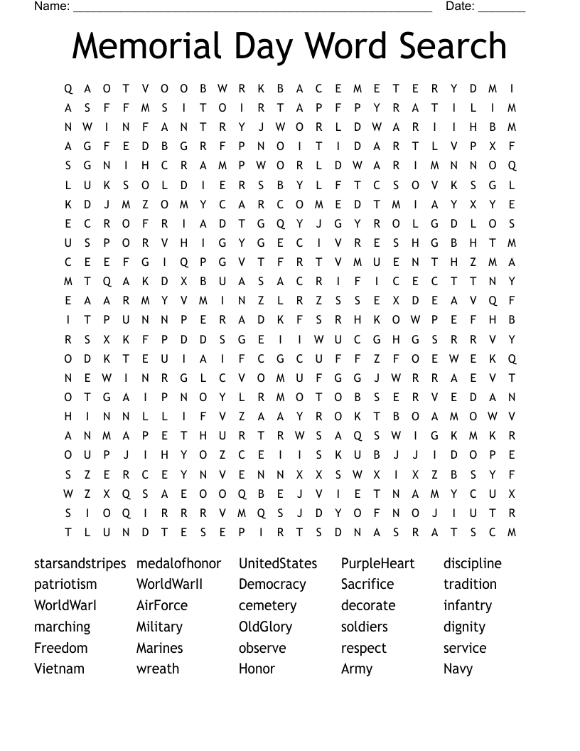 Memorial Day Word Search