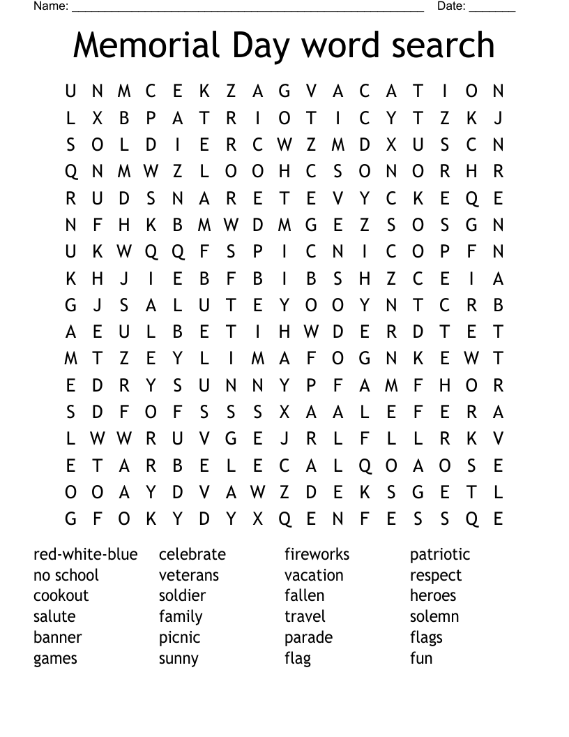 Memorial Day word search