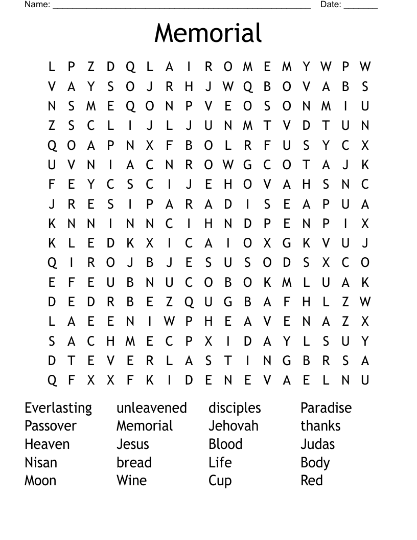 Memorial  Word Search