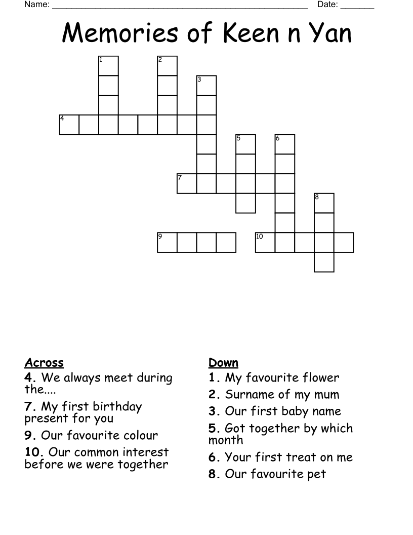 Memories of Keen n Yan Crossword