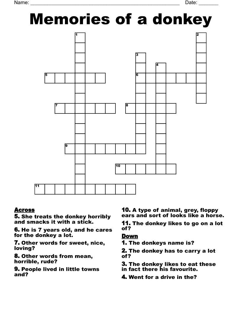 Memories of a donkey Crossword