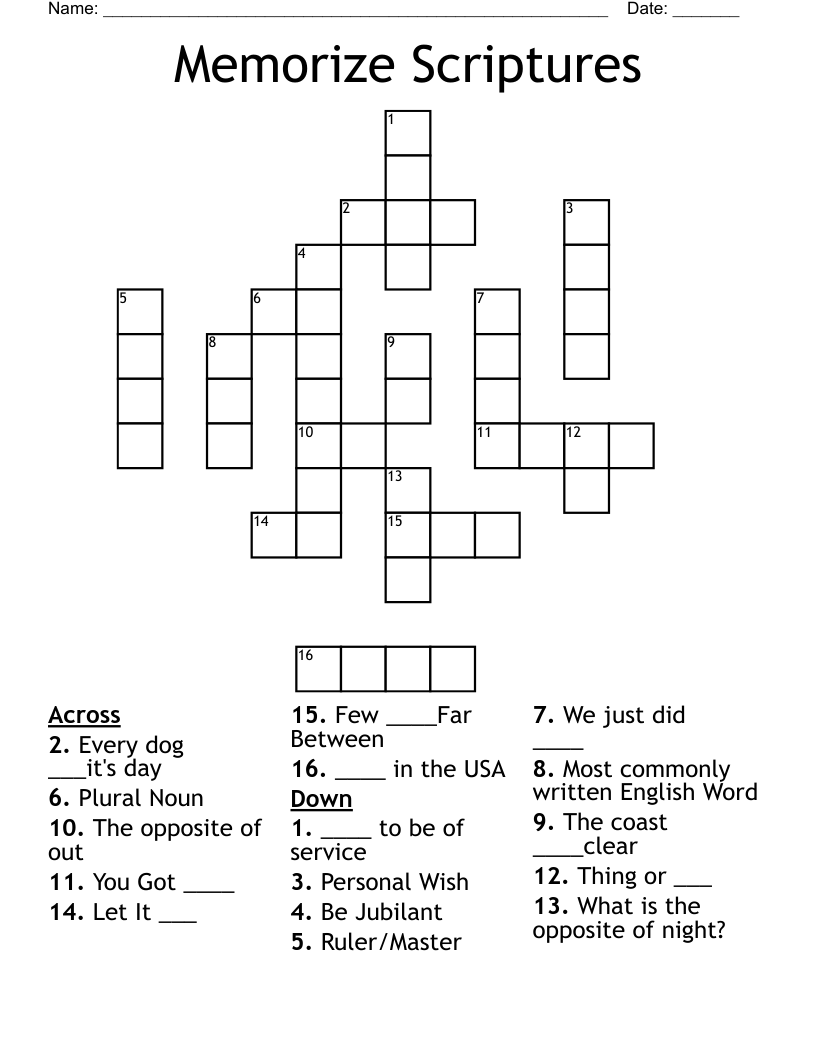 Memorize Scriptures Crossword