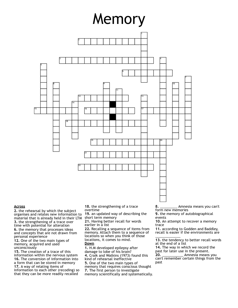 Memory Crossword