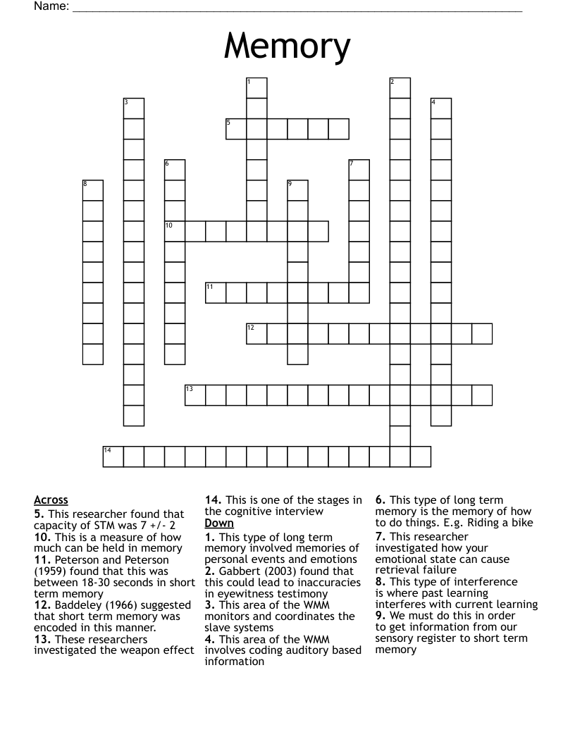 Memory Crossword