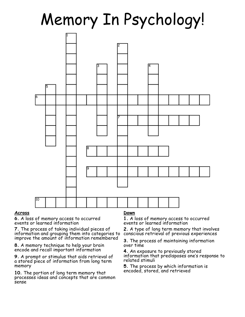 Memory In Psychology! Crossword