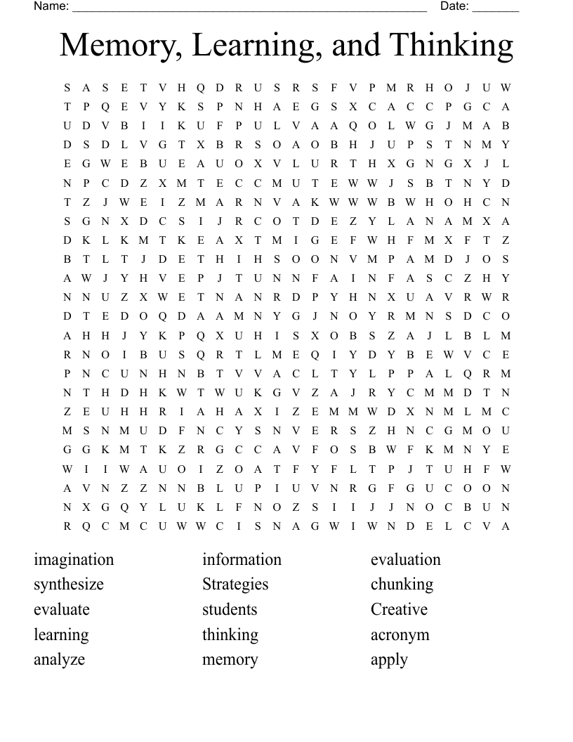 Memory, Learning, and Thinking Word Search