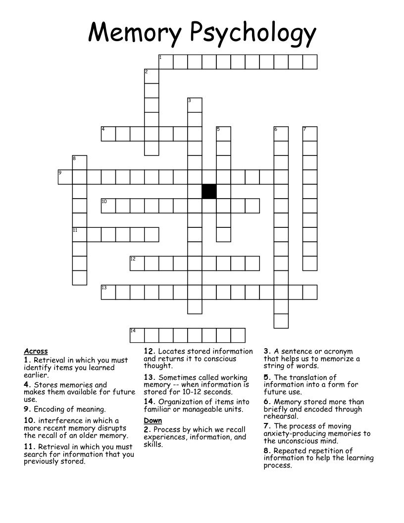Memory Psychology Crossword