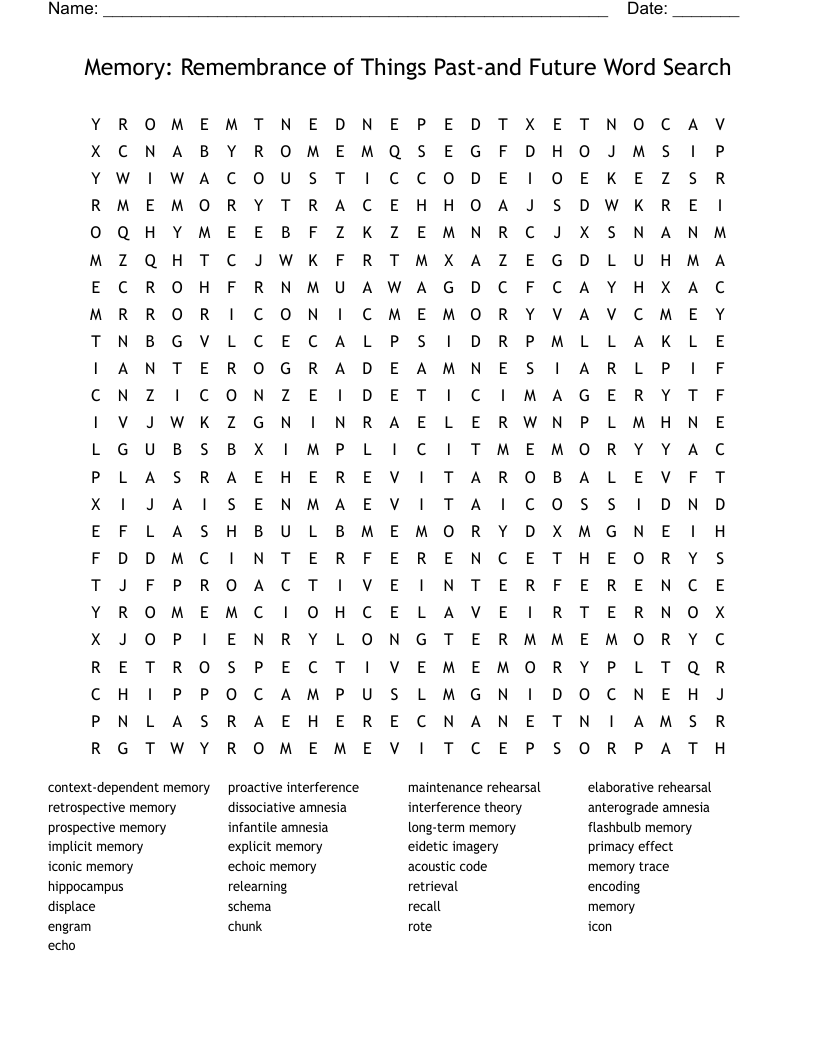 Memory: Remembrance of Things Past-and Future Word Search