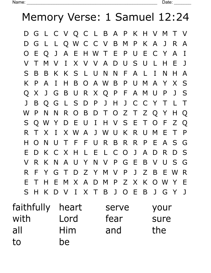 Memory Verse: 1 Samuel 12:24 Word Search