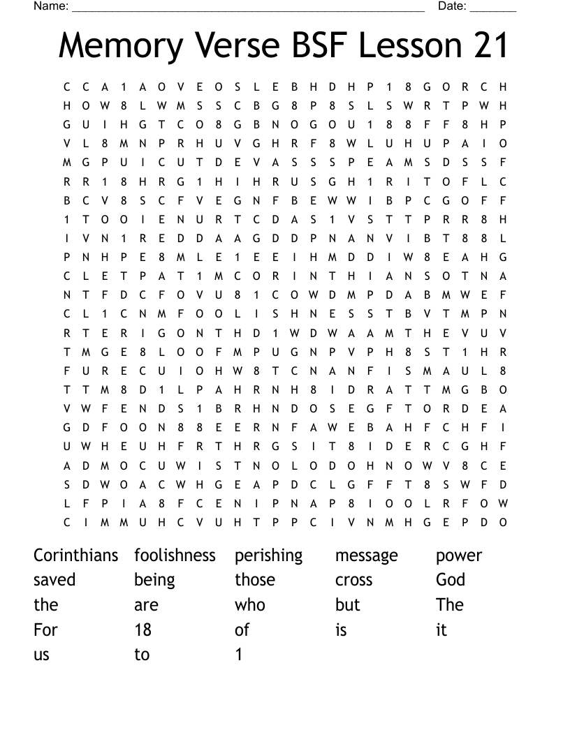Memory Verse BSF Lesson 21 Word Search