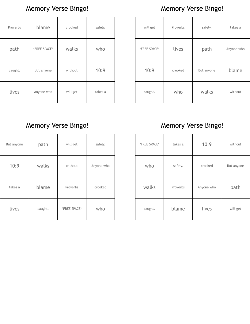 Memory Verse Bingo!