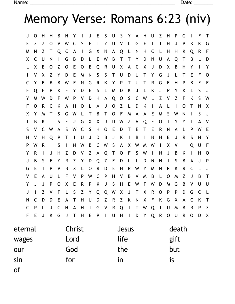 Memory Verse: Romans 6:23 (niv) Word Search