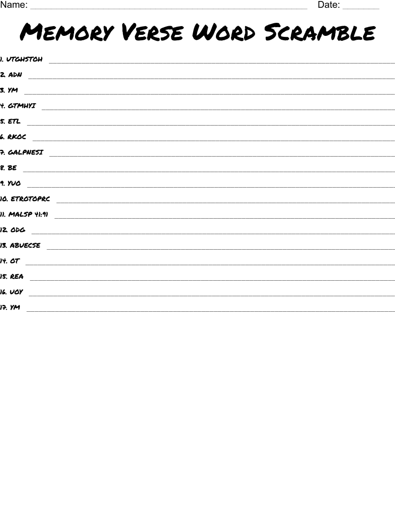 Memory Verse Word Scramble