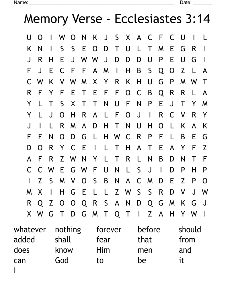Memory Verse - Ecclesiastes 3:14 Word Search