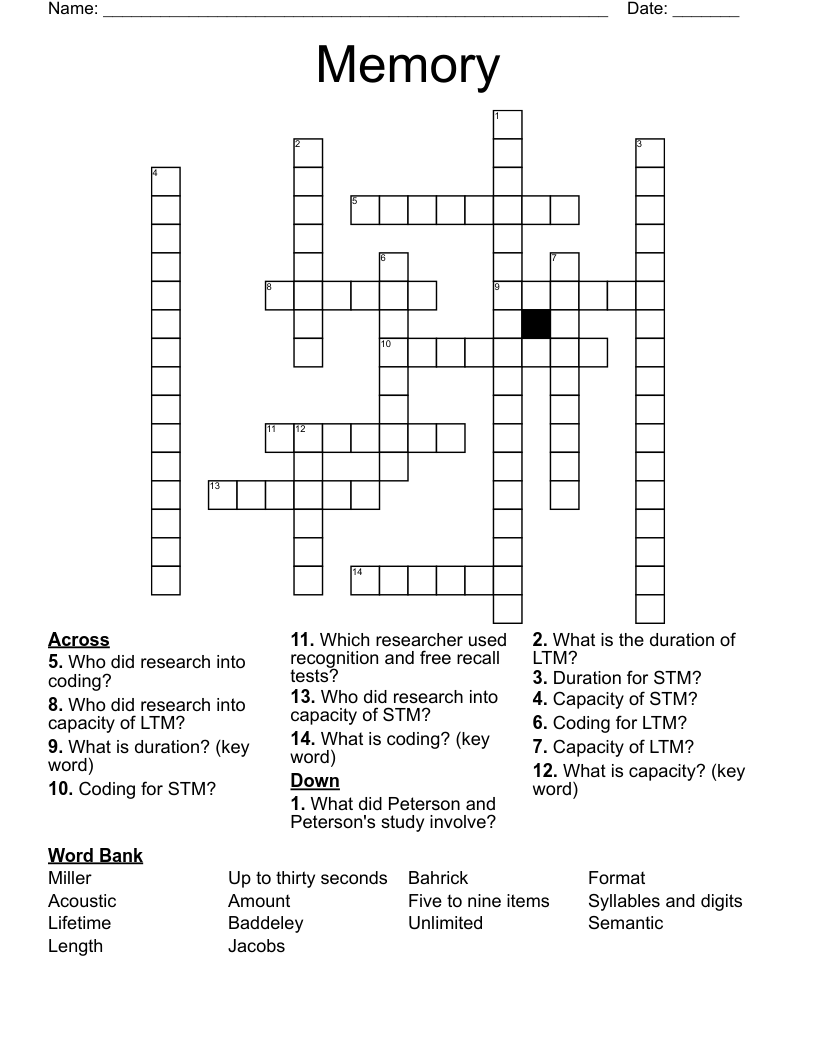 Memory  Crossword