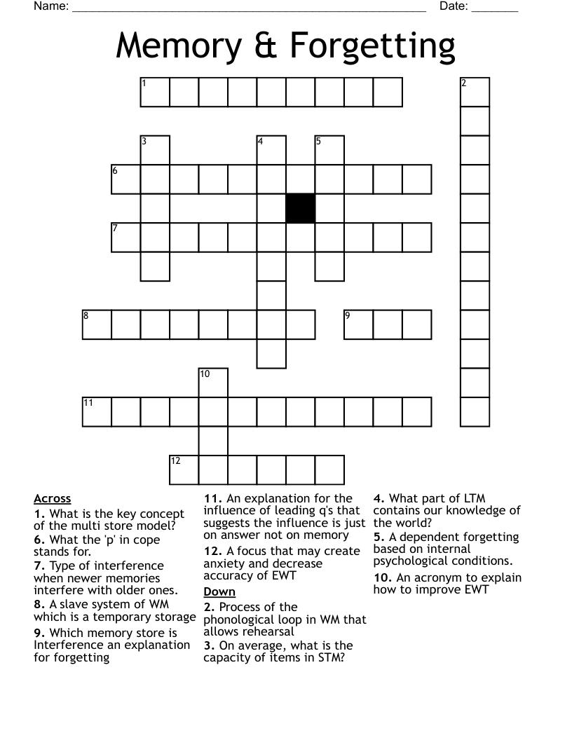 Memory & Forgetting Crossword