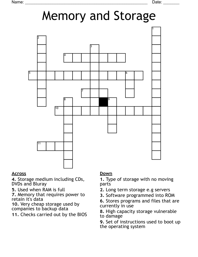 Memory and Storage Crossword