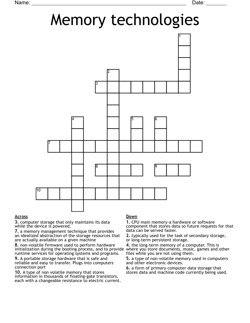 Memory technologies Crossword