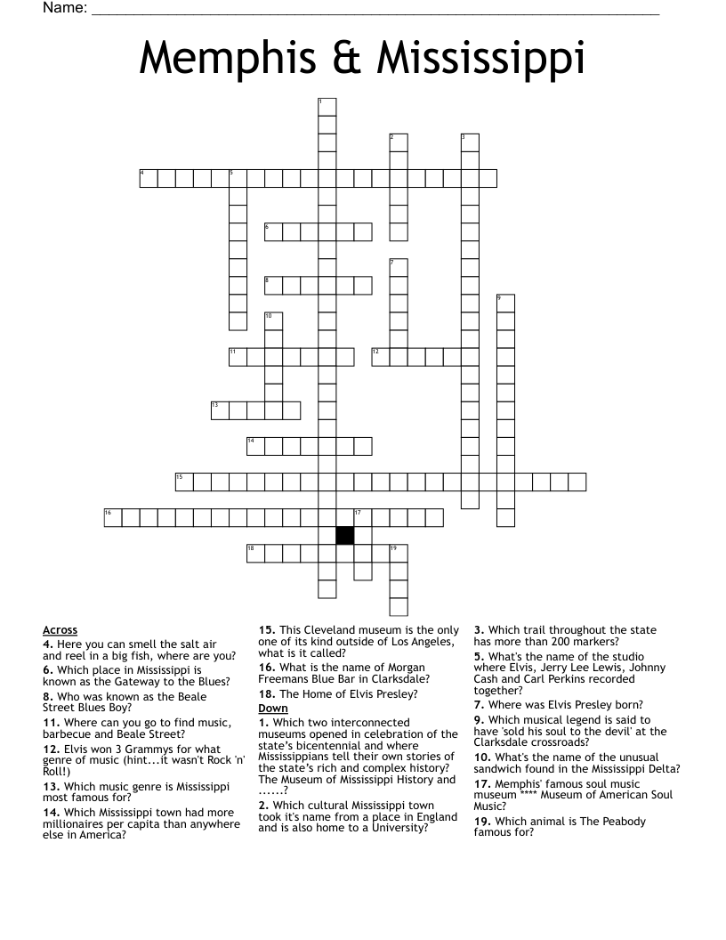 Memphis & Mississippi Crossword