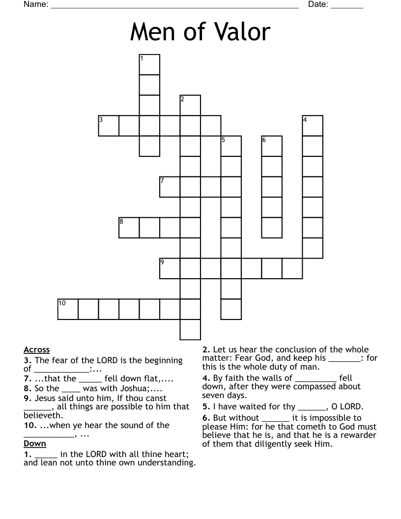 Men of Valor Crossword