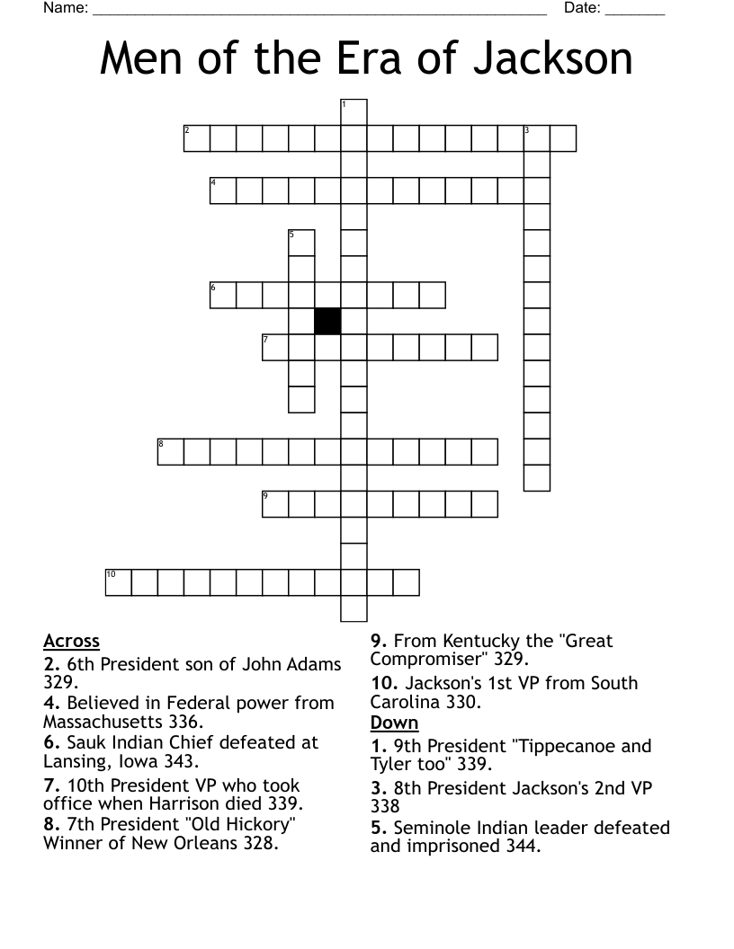 Men of the Era of Jackson Crossword