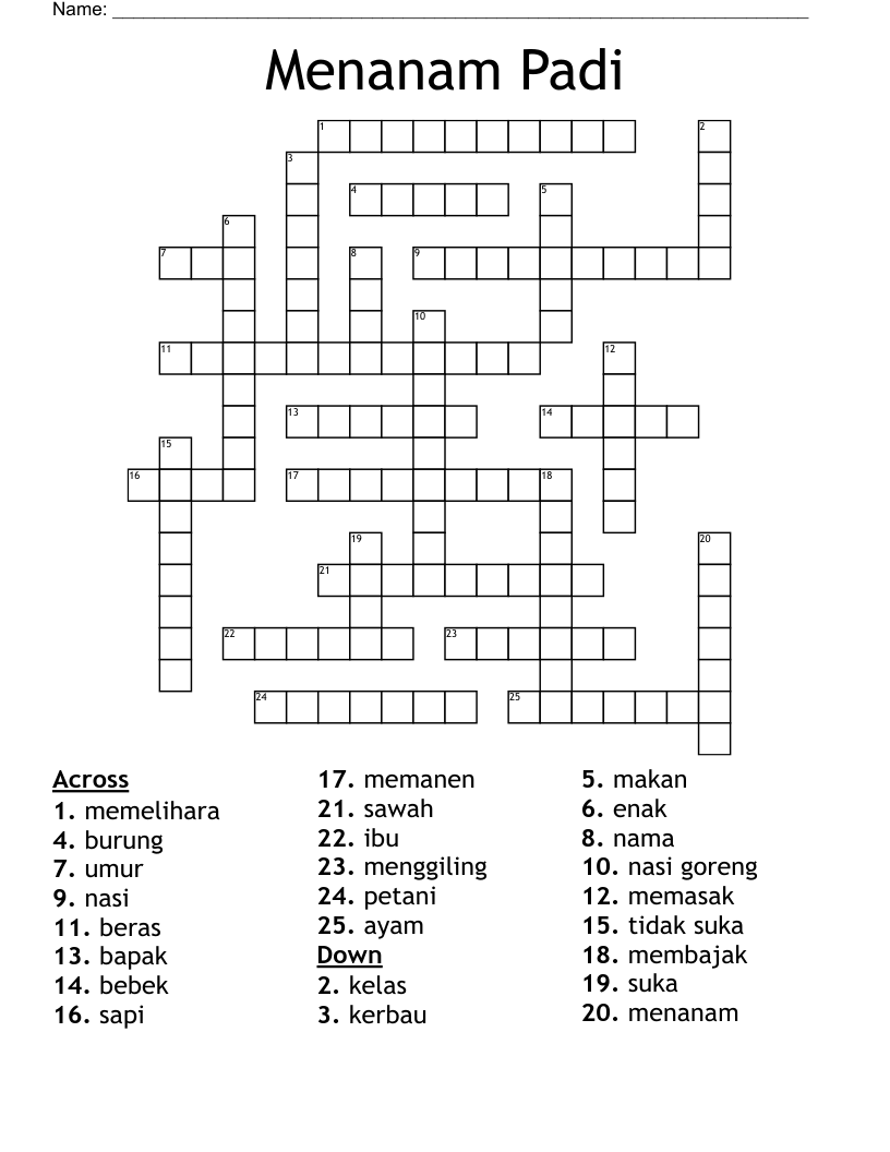 Menanam Padi Crossword