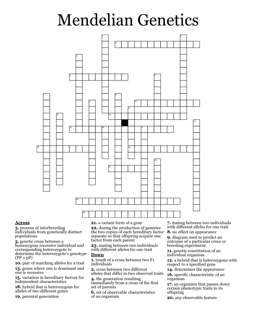 Mendelian Genetics Crossword