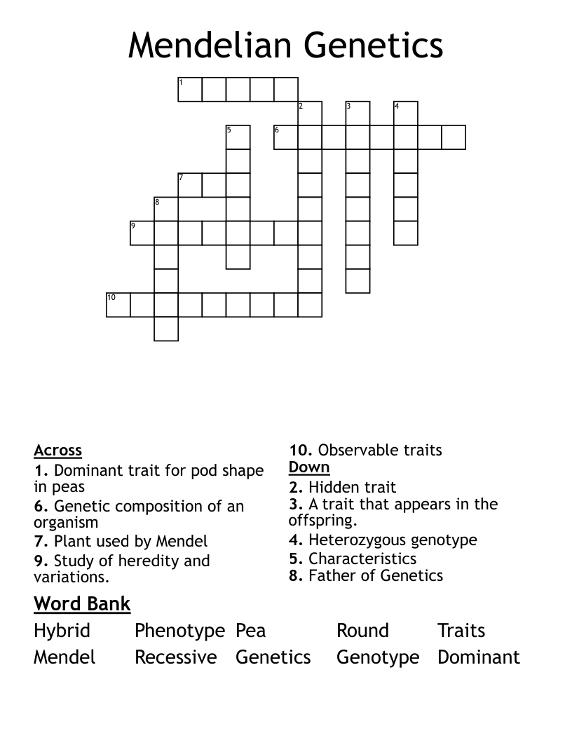 Mendelian Genetics Crossword