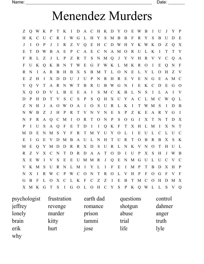 Menendez Murders Word Search