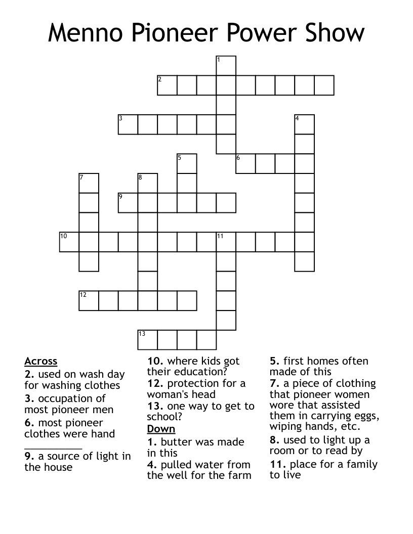 Menno Pioneer Power Show Crossword