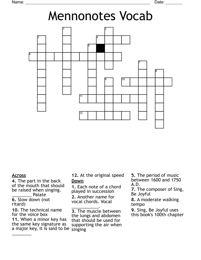 Mennonotes Vocab Crossword